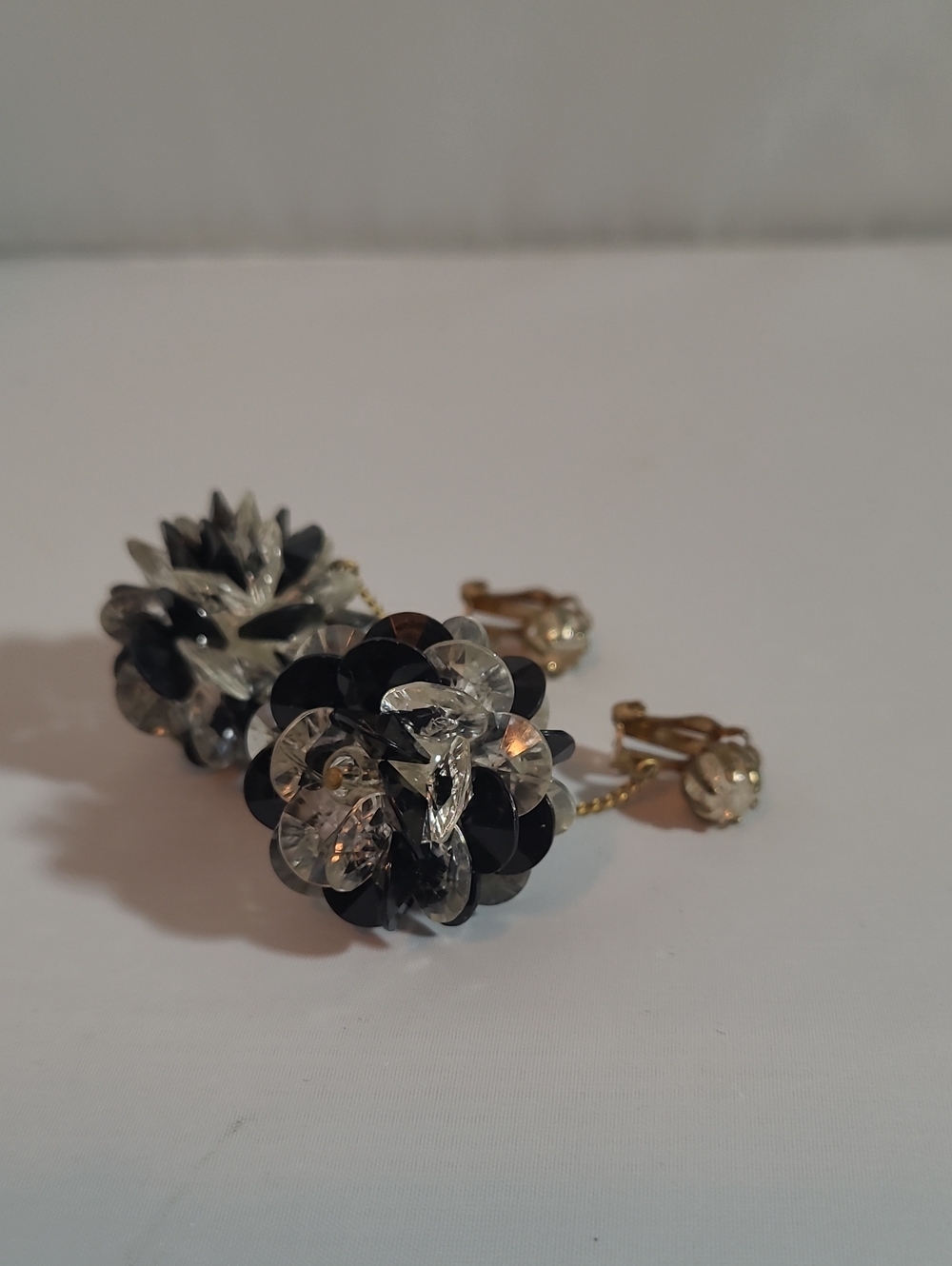 Vintage Black and Clear Cluster Clip-On Earrings